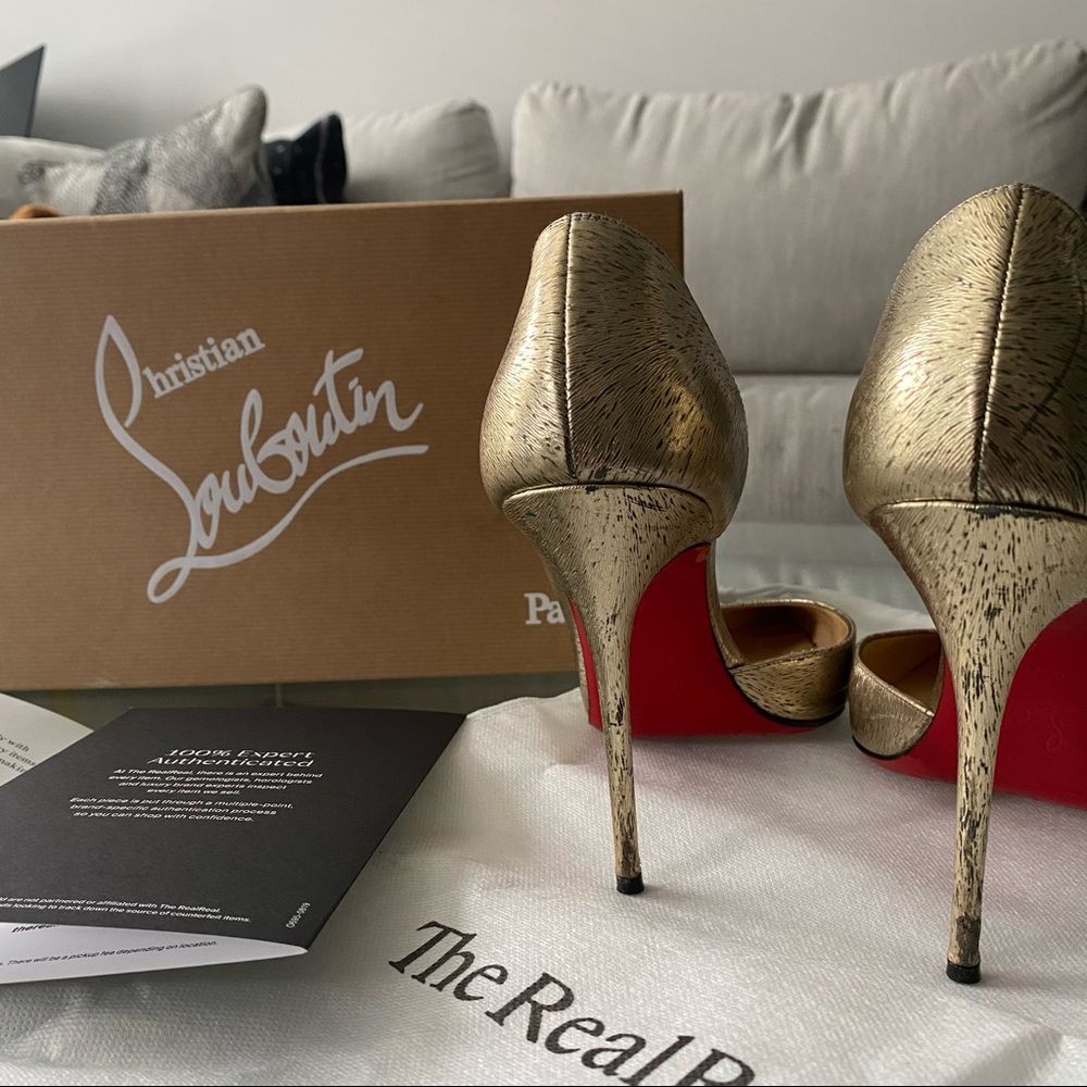 Gold Christian Louboutin Pointed Toe Heels